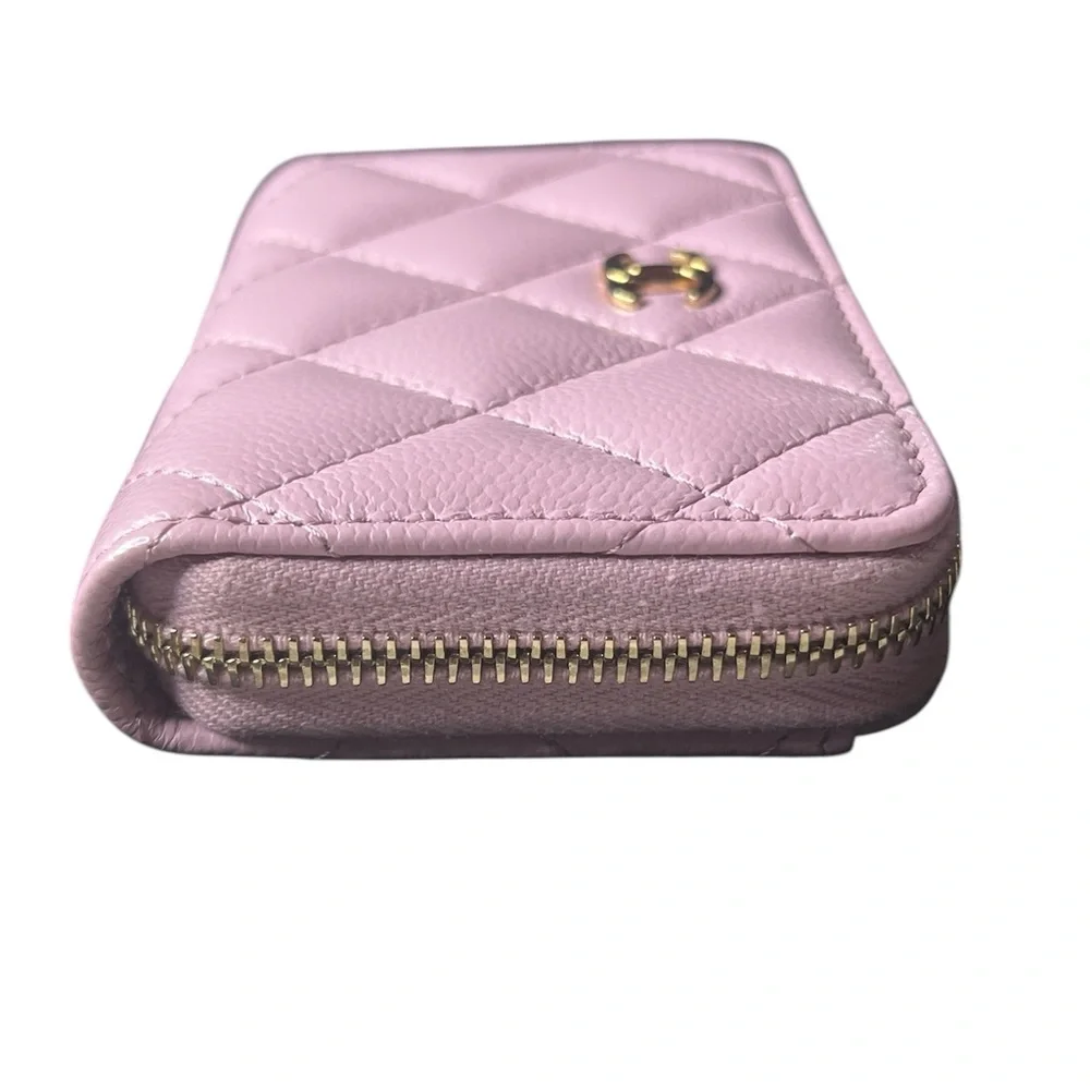 Chanel caviar quilted zip coin purse light pink